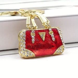 Red & Gold Rhinestone Purse Bag Charm Keychain – Luxury Bling Accessory – NWT